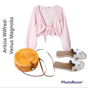 Aritizia Wilfred LINEN blend Magnolia Venus Crop Top Blouse in Light Pink